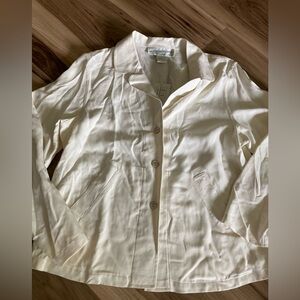 Pineapple Moon Womens Ivory Long Sleeve Crop Jacket Silk Small